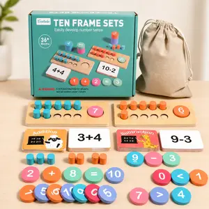Unisex Wooden 10-Frame Counting Board Math Teaching Aid - Hands-On Math Toy with 90 Cards, Addition-Subtraction Learning Game, 3-4 Years Toyset, Builds Real Number Sense, Kids Gifts for Preschoolers