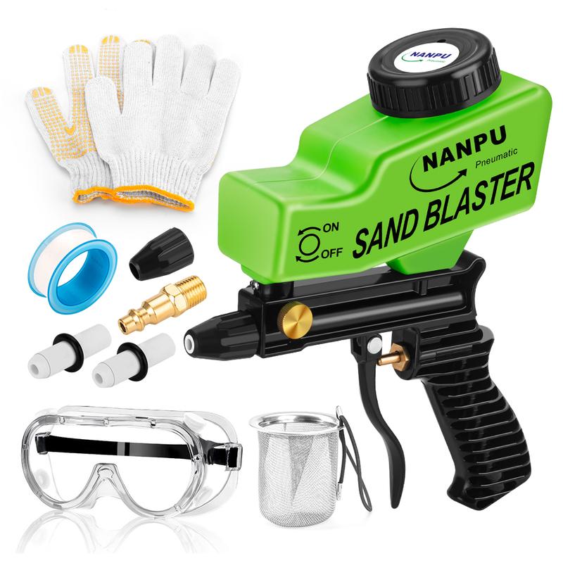 NANPU Air Sand Blaster Gun with Gravity Feed - Ceramic Nozzle, Metal Body | for Paint, Rust Removal, and Glass Etching | Versatile for Aluminum, Sand, Walnut Shells, and Soda Blasting Applications…