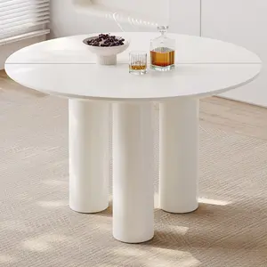 Guyii Modern White Round Dining Table - Space Saving & Easy Assembly, Safe Rounded Design, Perfect for Kitchen, Bar, Living Room or Small Dining Spaces