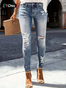 New Women's Denim Jeans Nine-Quarter Casual Ladies Ripped Jeans Trendy Comfortable High-Quality Female Jean Pants