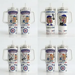 Cruz Azul Campeones La Décima 40oz Tumbler With Handle, Cementeros Championship Travel Mug, Llegó La 10ma Fan Gift Cup, Soccer Supporter Insulated Tumbler