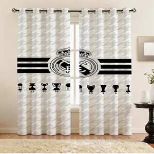 Real Madrid CF Blackout Curtains 2 Panels Set, Multiple Designs (Trophy, Stripe & Logo), Room Darkening Window Drapes for Bedroom, Living Room & Fan Cave, Soccer Fan Home Decor