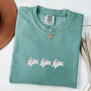 Comfort Colors Bunnies T-Shirt, Embroidered Bunny Shirt, Embroidered Rabbits Shirt, Simple Embroidered Bunnies Shirt, Cute Embroidered Shirt