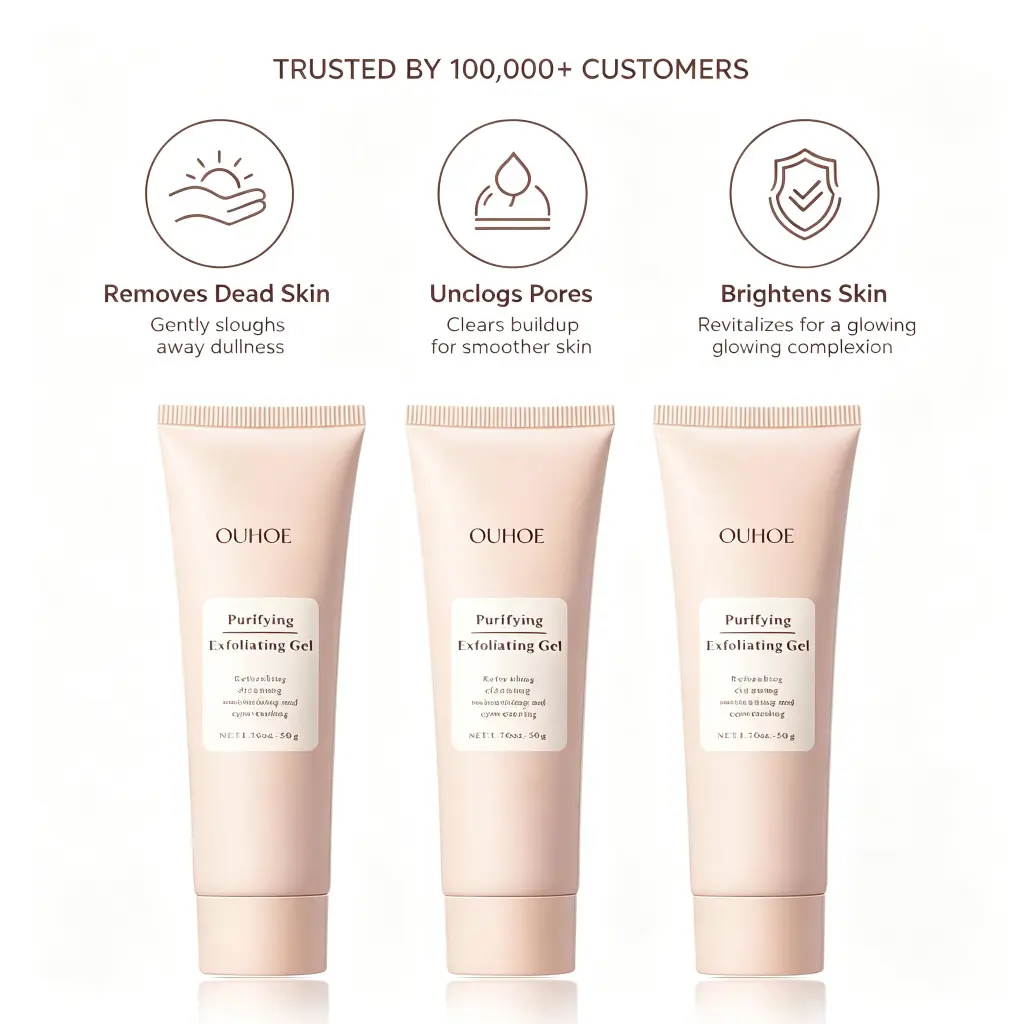 Gentle Exfoliating Gel Scrub (68g) - Non-Toxic, Alcohol-Free Purifying Cleanser for Face & Hands, Daily Use, Compact Carry, Radiance Boost for All Skin Types Including Dry Skin, Solid Gel