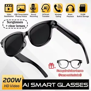 Ai Smart Glasses with 200w HD Camera Real-Time Translation, Ai Voice Assistant, Photo & Video Recording, Large Capacity Battery, Wireless
