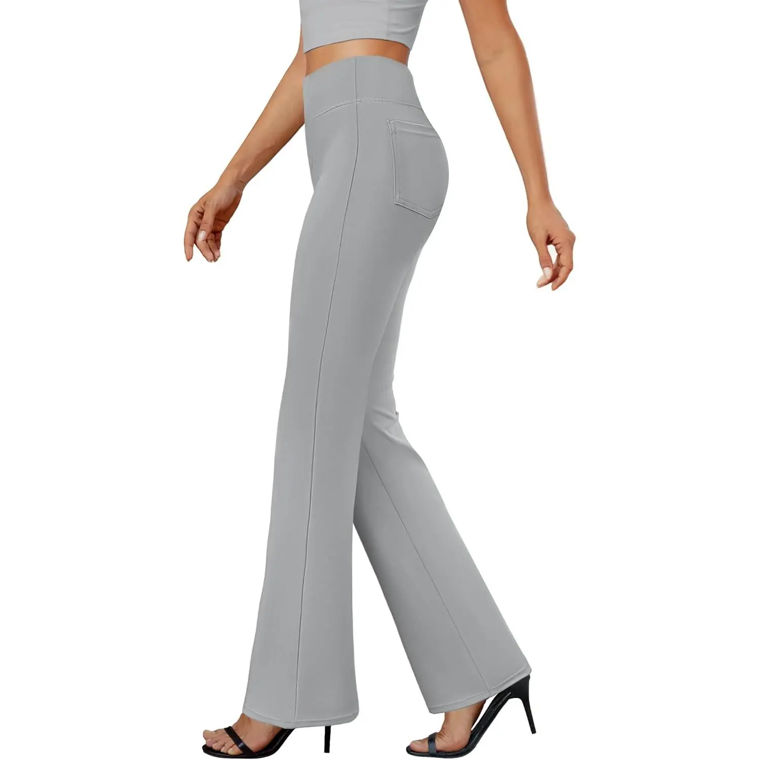 Women's High-Waist Bootcut Dress Pants, Stretchy Pull-On Basic Work Slacks with Pockets for Business Casual, Bottom, Casual Comfy Stretch, Lady, Minimalist