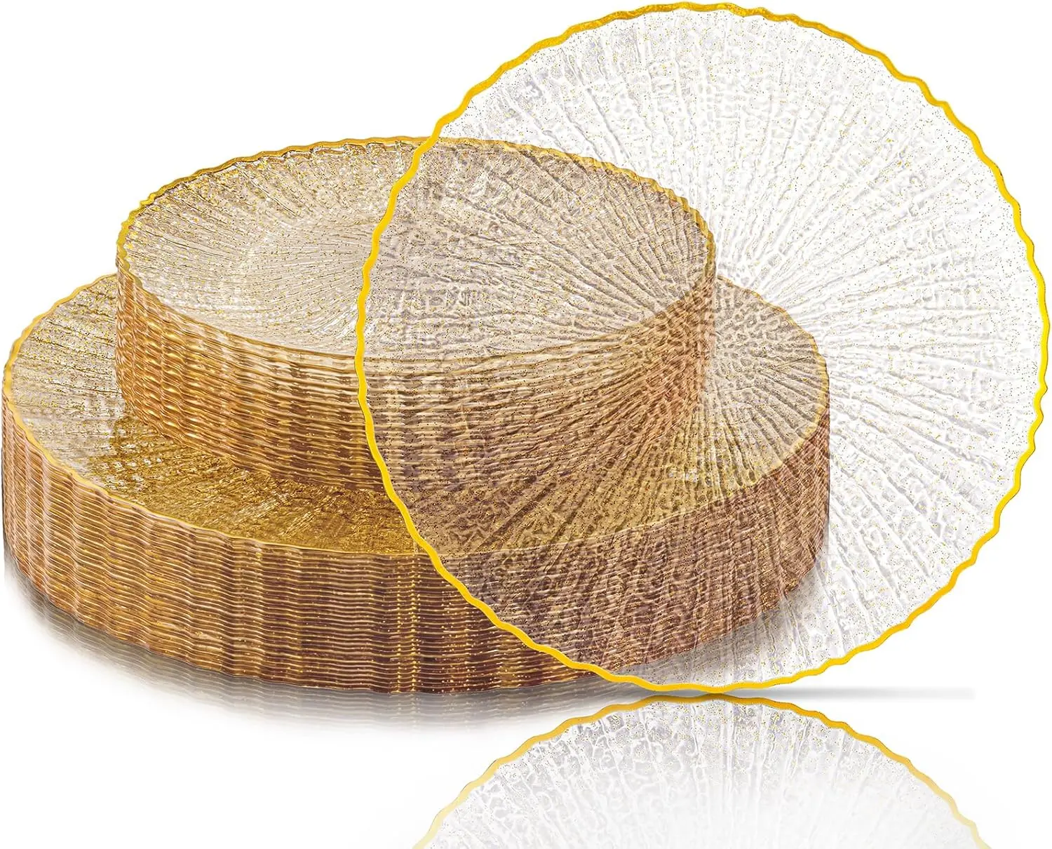 60 Pcs Clear Plastic Plates, Plates Disposable Heavy Duty, Disposable Plates with Gold Trim Include 30Pcs Dinner Plates 10",30pcs Dessert Plates 7" for Wedding & Party,sohochic