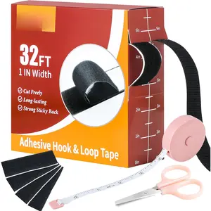 32Ft *1 Inch Hook and Loop Tape with Adhesive , Heavy Duty Double Sided Adhesive Strips,  Sticky Strips Roll for Home/Office/School/, Black