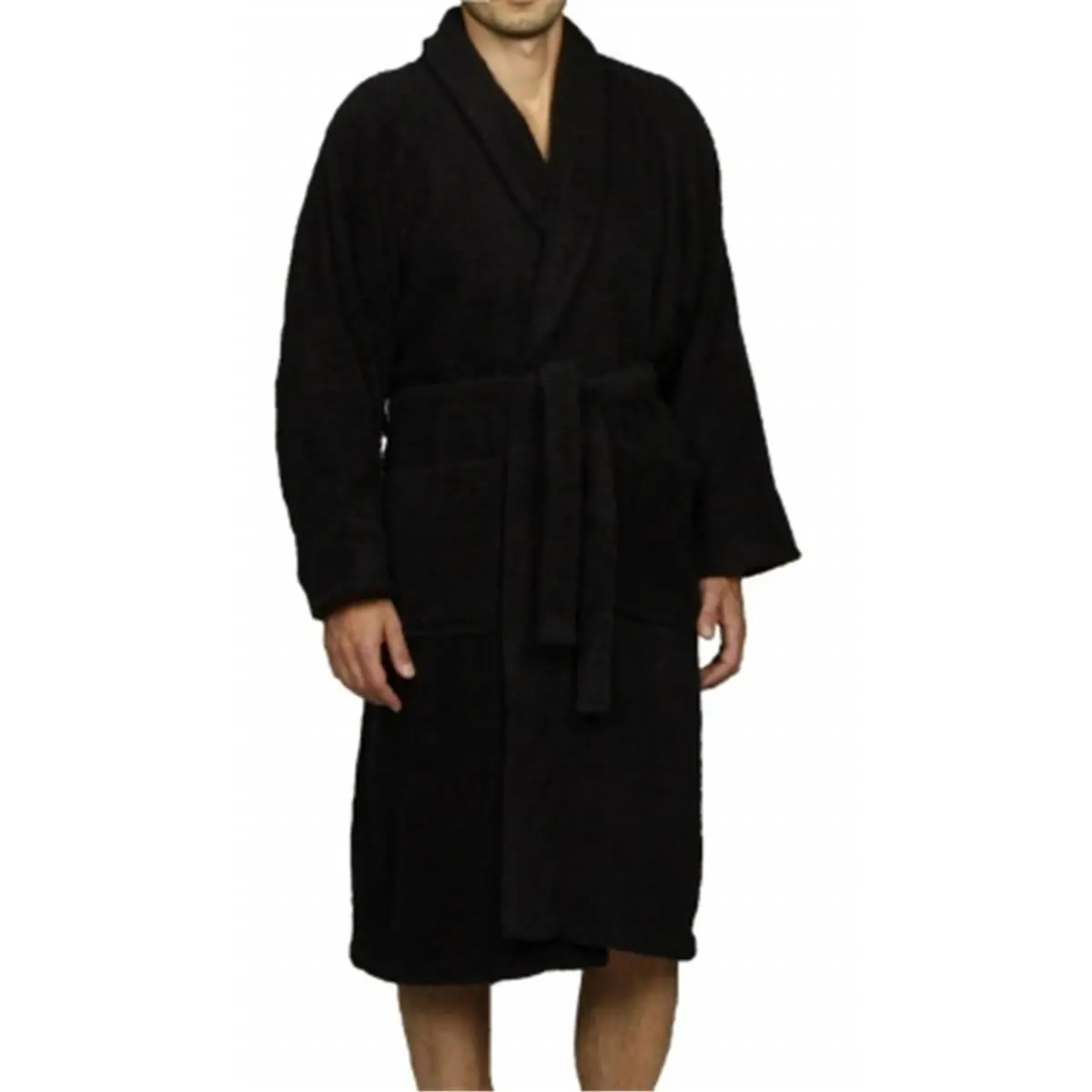 212 MAIN Men's Islamic Modest Loose Casual Robe - Superior Egyptian Cotton Unisex Menswear, Long Adjustable Sleeves with Folded Cuffs, 2 Pockets, Soft Plain, Black, Extra Large