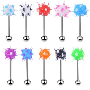Alisouy 10pcs Lot Rainbow Color Silicon Ball Spike Tongue Barbells Rings Belly Nipple Bars Punk Mens Women Piercing Body Jewelry