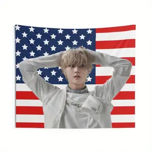 Tapestry A 60X40 Inch Jungwon Cute Desire Release American - An Enhanced Kpop Concert Banner, Undoubtedly A World Tour Decoration, Featuring A Peach Light-Colored Fabric Wall Hanging With A Patriotic Stars And Stripes Design