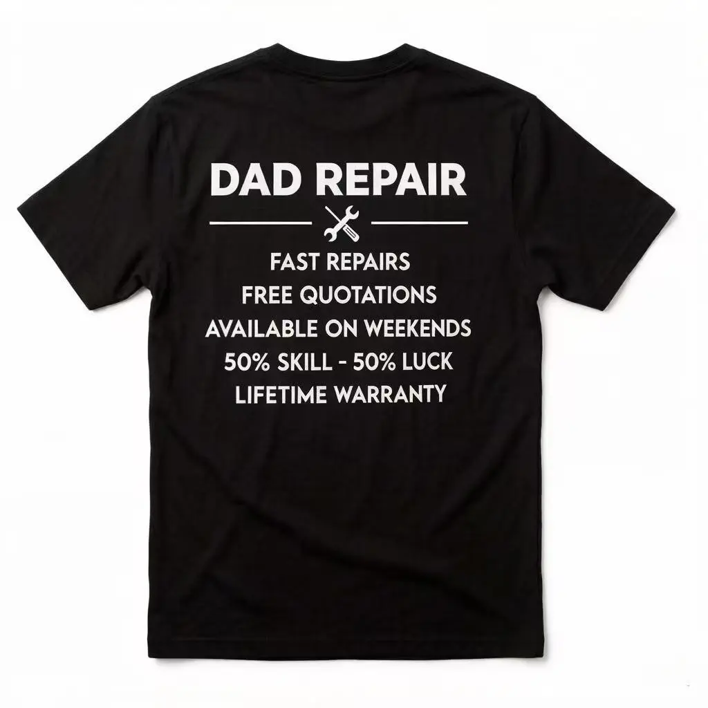 Men's Funny Dad Repair Handyman Graphic T-Shirt, Fast Repairs & Lifetime Warranty Tee, Fathers Day Gift for Mechanic Papa Husband