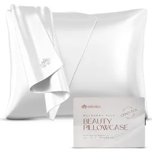 ENVISKIN 100% Mulberry Silk Pillowcase Infused with Silver Ions - Pure 22 Momme Grade 6A Fibers for Beautiful Skin and Hair- Cooling Pillow Case Protector with Zipper (Standard Size)