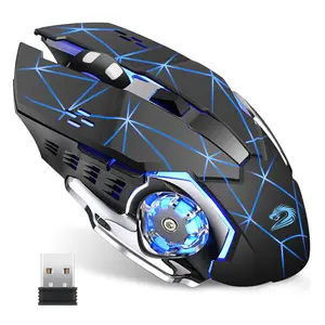 Uiosmuph Rechargeable Wireless Gaming Mouse, LED Optical Silent Wireless Computer Mouse with 4 LED Light, 3 Adjustable DPI Ergonomic Design