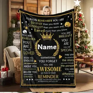 Personalized Inspirational Blanket - Custom Name, Hypoallergenic Tear-Resistant Flannel 280GSM, All-Season Machine Washable, Washable, Modern Digital Print Star/Heart Design, Perfect Gift for Parents, Grandparents, and Loved Ones, Cozy Home Decor, Durable