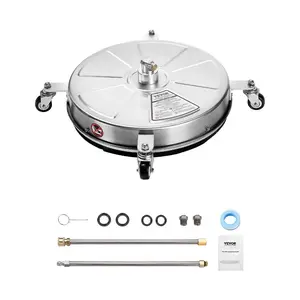 summervibes 18-Inch Stainless Steel Pressure Washer Surface Cleaner, 4-Wheel Attachment, 1/4 Quick Connector, 2 Spray Nozzles, 2 Extended Wands, Max 4000PSI for Concrete Cleaning & 1 Additional Surface