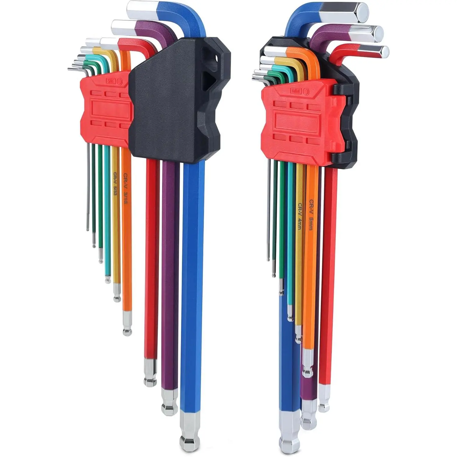 18-Piece Long Allen Wrenches Sets, Metric and Standard Allen Key Set Hex Key with Ball End, SAE 1/16 to 3/8 inch, Metric 1.5 to 10 mm