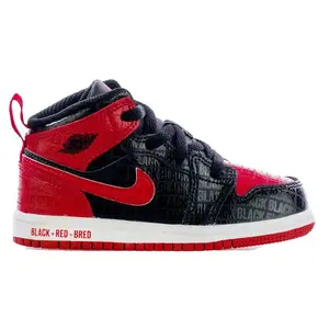 Jordan 1 Mid Black + Red = Bred (TD) (kids) by StockX