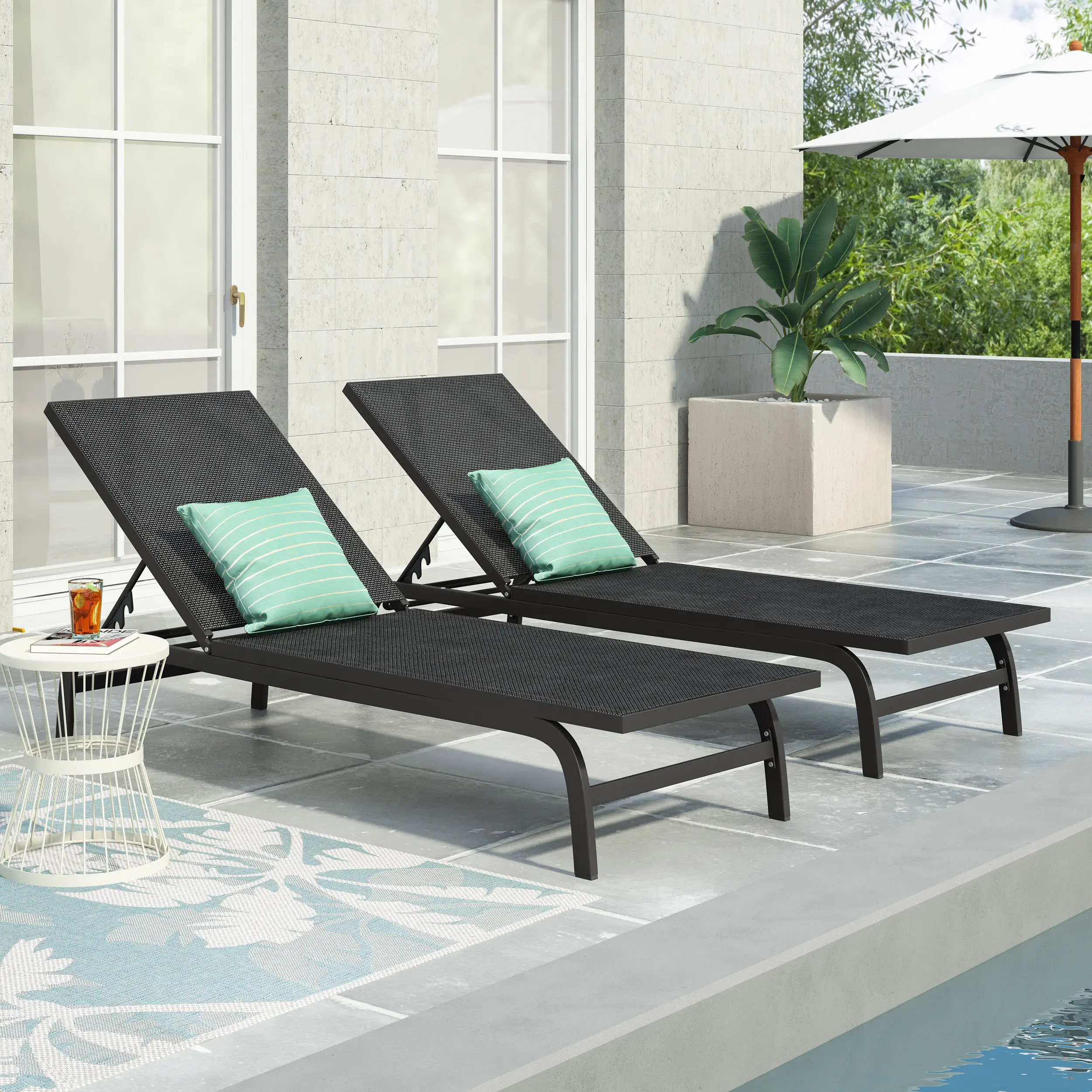 FINN Chaise Lounge Indoor Outdoor Patio Poolside Relaxation Chair with Adjustable Backrest, UV-Resistant Fabric, Steel Frame, Side Pocket, Cup Holder, 1-Pack, Multiple Color Options, Home Furniture and Household Product Search Terms