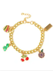 Women's Boho Style Zinc Alloy Hand Bracelet, Heart Dinosaur Cherry Design, All-Season Fashion Accessory, Flower Design Bracelet, Heart Charm Bracelet