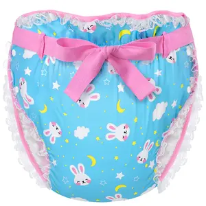 Littleforbig Silky Adult Ribbon Omutsu Diaper Wrap Cover Washable Adjustable Reusable Waterproof - Snuggle Bunny Pattern
