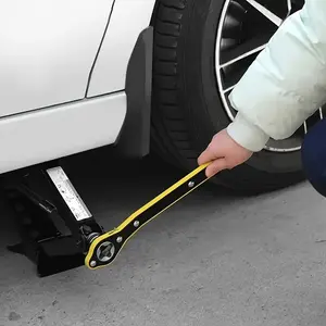 Car Effortless Jack Wrench with Long Handle, Suitable for Scissor Jacks and Tire Jacks, 360 Degree Rotating Knob, Rust-Resistant C-Type Clamp, Hand Tools, Heavy Duty Wrench