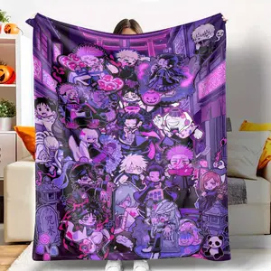Jujutsu Kaisen Flannel Blanket Anime Character Print Blanket Soft Cozy Lightweight Warm Plush Blanket Perfect for Sofa Couch Bed Home Decor Halloween Party Gift Travel Camping Outdoor Essential.
