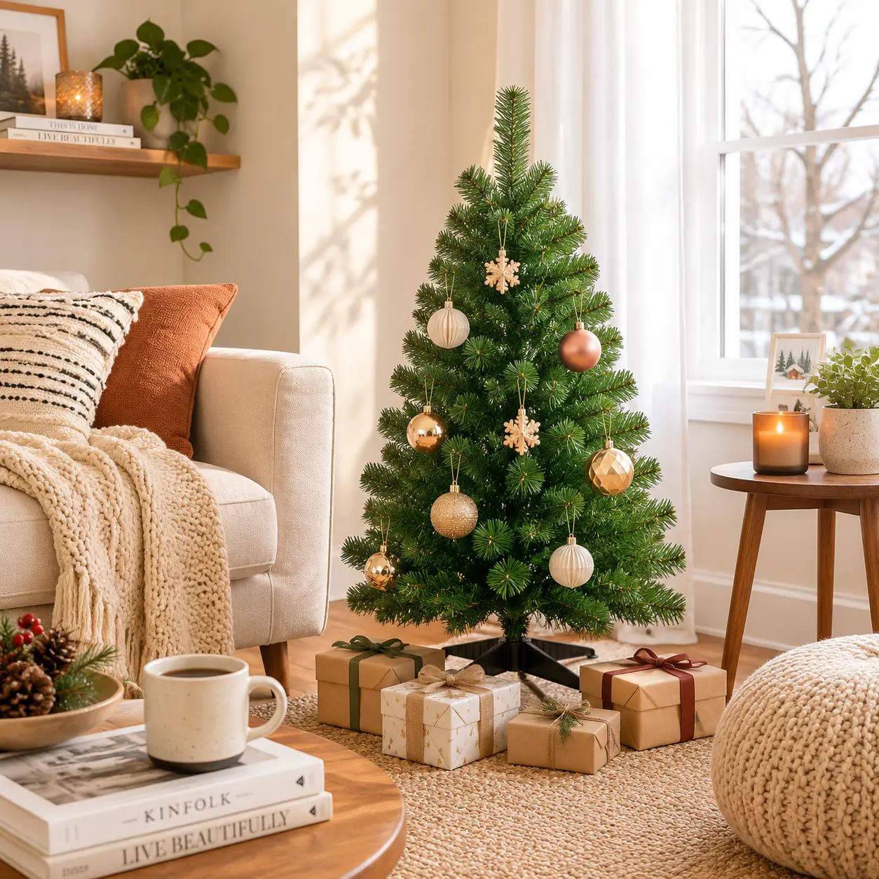 3FT Small Artificial Christmas Tree with 125 Branch Tips, mini christmas tree，Compact Unlit Tabletop Xmas Tree for Small Spaces, Easy Assembly Holiday Decor for Kids Room and Home Entryway DIY