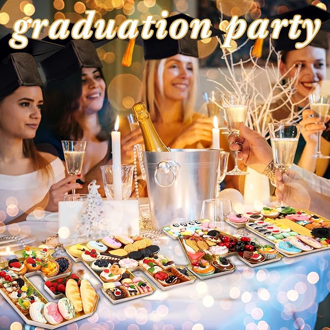 2026 Graduation Number Fillable Charcuterie Boxes - 4 Pcs 13.7" Disposable Mache Paper Trays Containers for Chocolate Candy Cookie Treats Grad Favors, Party Table Decor Centerpiece Ideas, Celebration Grad Gifts for Daughter Son Grad Party Supplies