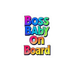 Boss Baby On Board sticker | Kiss-Cut vinyl decal, colorful rainbow text, baby in the car decal