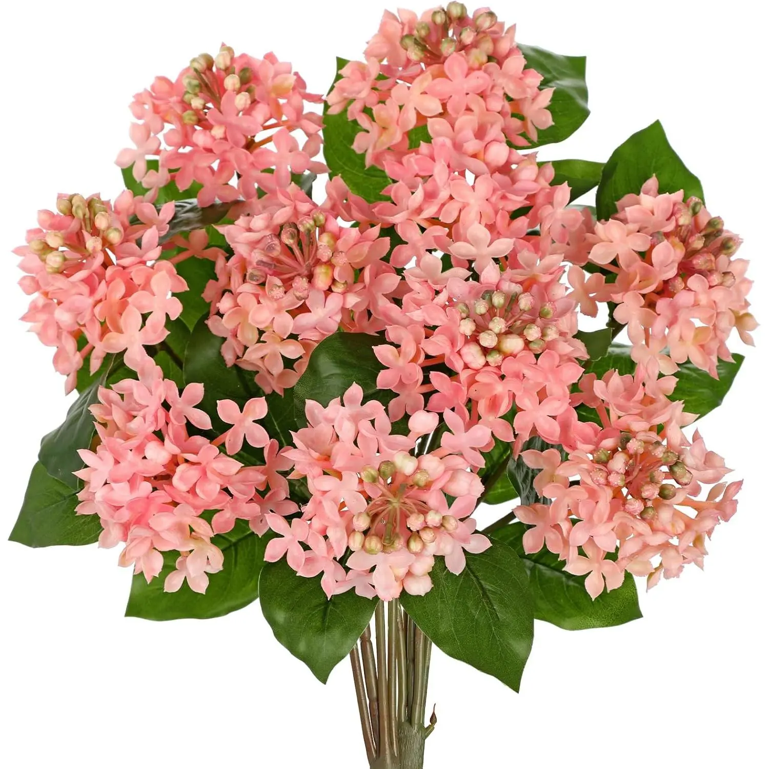 Pink Hydrangea Artificial Flowers 2 Bouqutes, 15.7" Real Touch Plastic Faux Hydrangea Flowers Outdoor with 5 Blooms, Large Silk Fake Hydrangeas Flower Arrangement for Home, Porch, Patio, Garden Decor