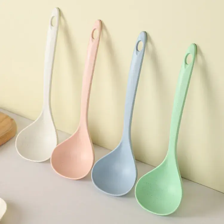Plastic 4-Pack Pastels Solid Color Kitchen Ladle Spoons Set, Convenient Hanging Hole Functional Kitchen Tool for Cooking and Serving, Easy Storage Household Utensils