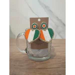 Irish Flag Heart Beaded Earrings - Green, Orange & White Design, Elegant Beadwork, Perfect for Any Occasion