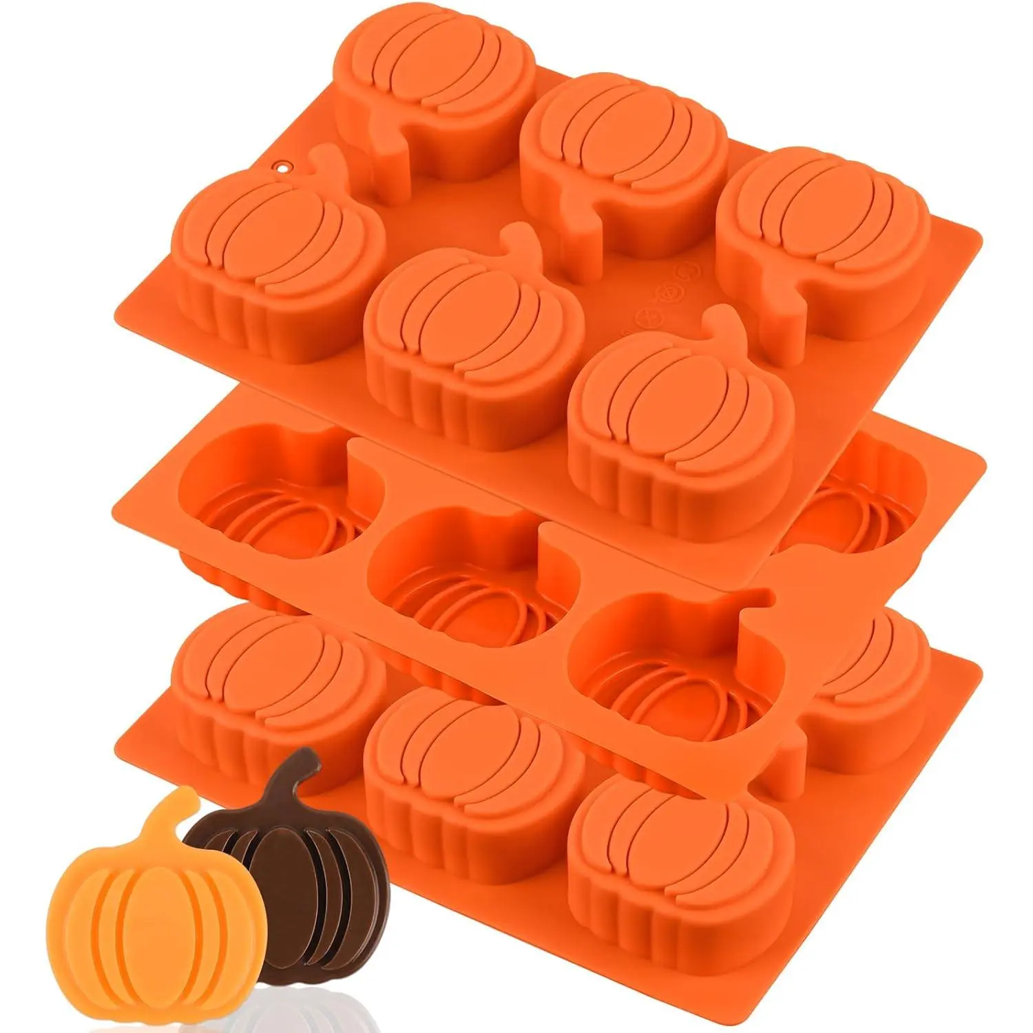 3 Pack Pumpkin Silicone Mold, 6-Cavity Pumpkin Cake Pan for Baking Muffin Cupcake Chocolate  Thanksgiving Wax Melts Soap Making