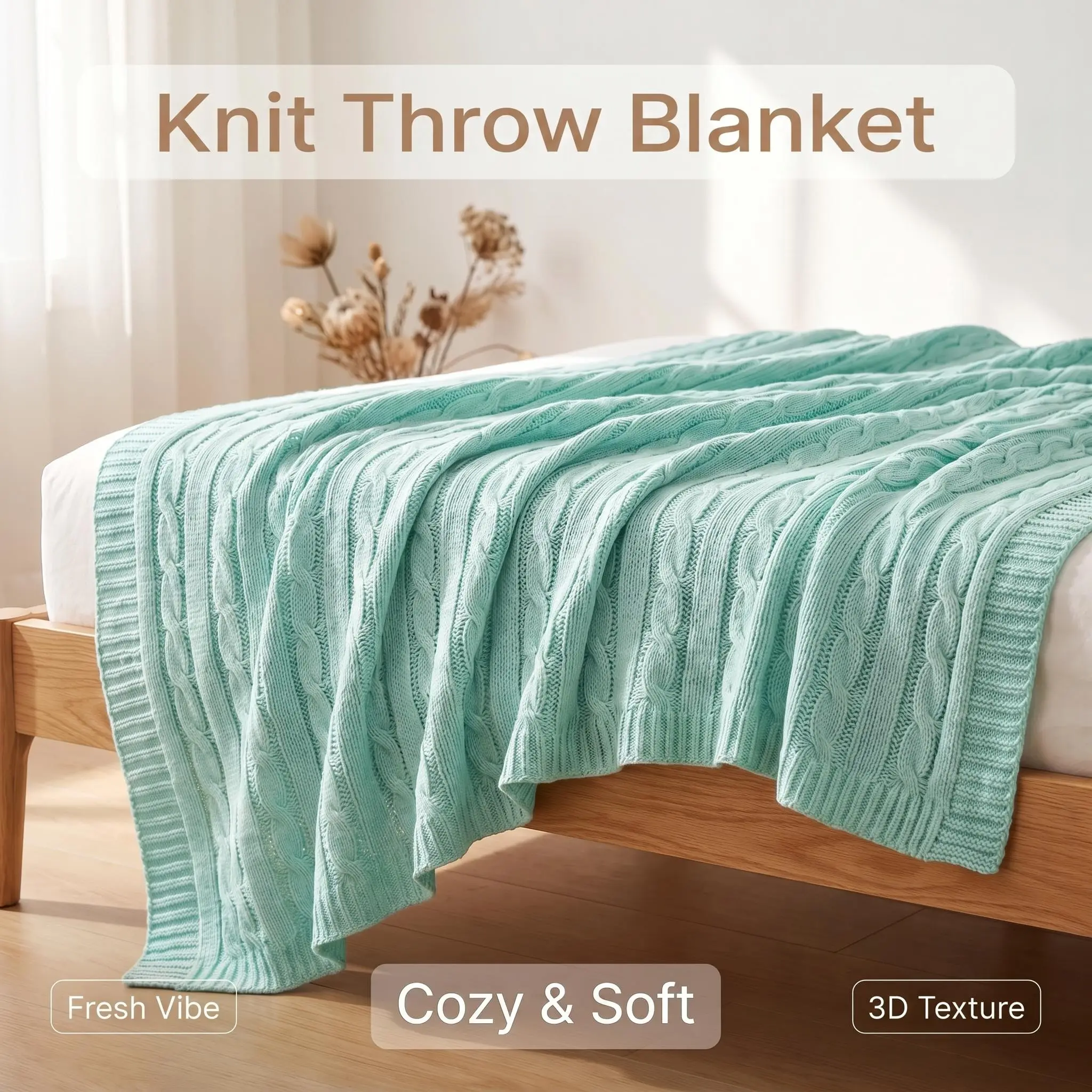 Bedsum Cotton Cable Knit Blanket, Ultra Soft Machine Washable Throw