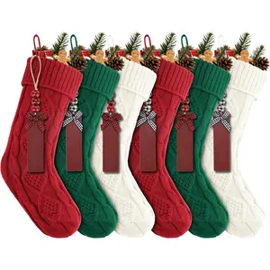 Personalized 18 Inches Large Size Cable Knitted Christmas Stockings Gifts in Red, White, Green