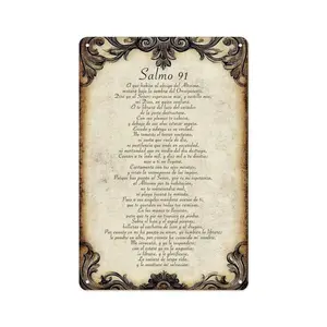 2D Flat 8x12 Inch Salmo 91 Vintage Metal Sign, Spanish Psalm Wall Decor, Christian Home & Spiritual Space Decoration, 1 Piece