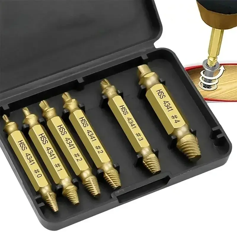 High Speed Steel 6-Piece Screw Extractor Kit - High Hardness Drill Bits for Homeowners & Hobbyists, Easily Removes Any Stuck Screw, Stripped, or Broken Bolt