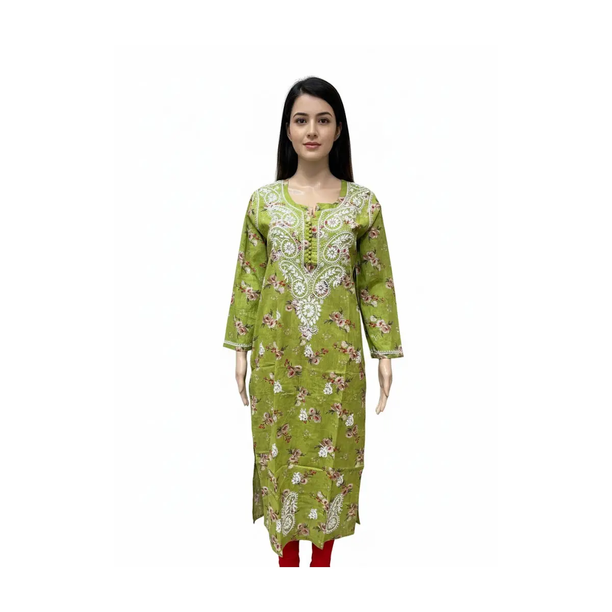 #Top-94 Elegant Green Floral Embroidered Kurti | Traditional Indian Ethnic Wear