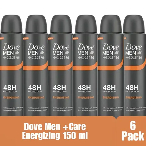 Dove Men+Care Antiperspirant Spray Deodorant - Anti-Perspiration Men's Deodorant, 6-Pack, Energising Mandarin Scent, 48-Hour Long-Lasting Odor Protection, 5 oz (150ml) Each