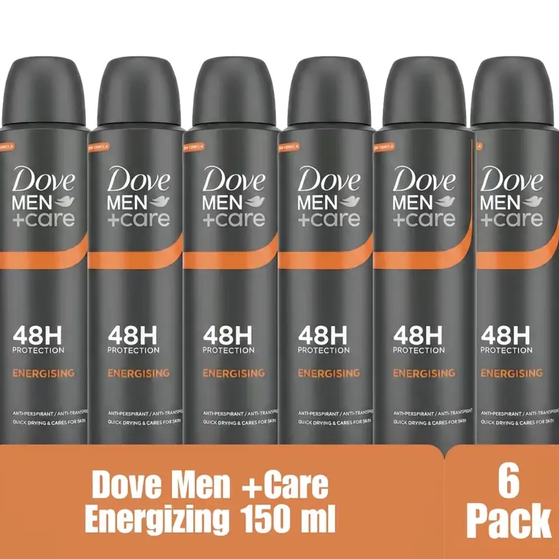 Dove Men+Care Antiperspirant Spray Deodorant - Anti-Perspiration Men's Deodorant, 6-Pack, Energising Mandarin Scent, 48-Hour Long-Lasting Odor Protection, 5 oz (150ml) Each