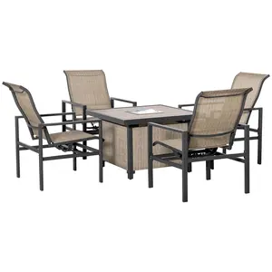 Outsunny 5 Piece Outdoor Dining Set, Patio Table and Rocking Chairs, Outdoor Furniture Set with Built-in Ice Bucket for Garden, Lawn, Backyard, Beige