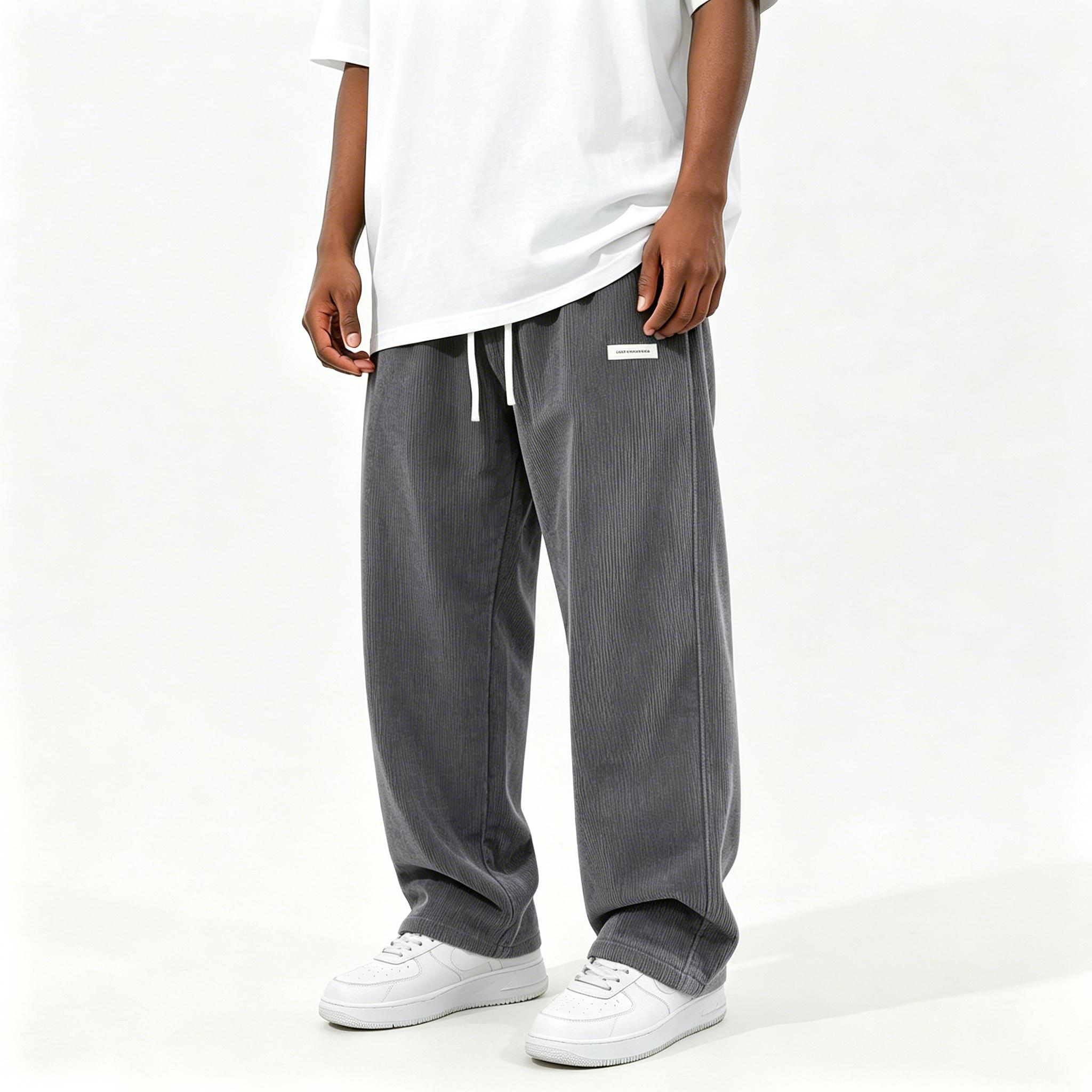 Men’s retro corduroy casual pants, loose straight cut, breathable fabric, new for spring/autumn