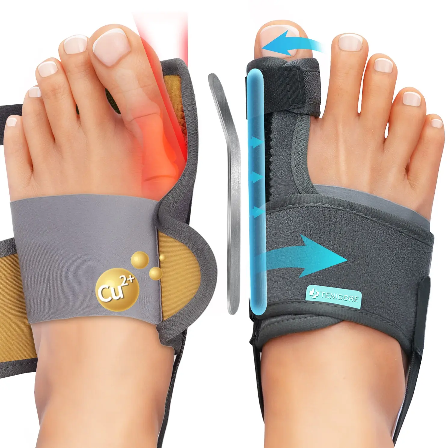 Bunion Corrector for Women and Men, Adjustable Foot Brace Splint with 2 Angle Bars, Double Non-Slip Strap for Day and Night Support, Toe Posture Trainers, Foot Posture Correctors