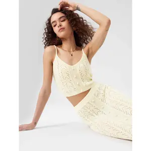 Cider [size 0-10] U-neckline Knitted Hollow Out Button Top & Split Midi Skirt Matching set