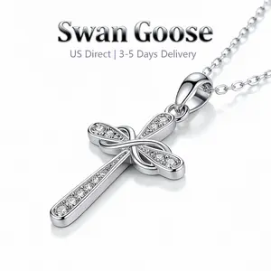 S925 Sterling Silver Sparkling Infinity Cross Necklace for Women,Christian Faith Pendant, Perfect for Baptism, Confirmation, or Everyday Wear