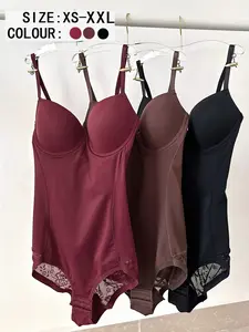 Women's Deep V Ruched Patchwork Design Bodysuit Set XS-Xxl, Casual All Season Wearable Underwear & Outer Layer, Sheer Contrast Lace