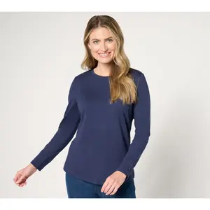 Denim & Co. Essentials Perfect Jersey Crew Neck Top w/ Button Cuff