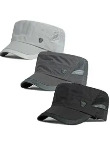 3Pack Men's Breathable Military Caps Cadet Army Caps Summer Flat Top Cap