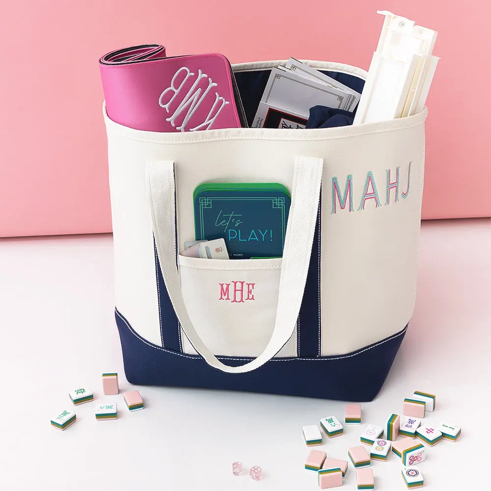 Monogrammed Mahjong Large Canvas Tote | Ivory
